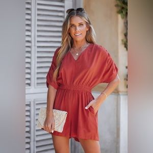 Rust v-neck romper